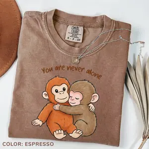 Comfort Colors Viral Punch Monkey TShirt, Cute Baby Monkey with Plush Toy T-Shirt, Emotional Gift for Animal Lovers