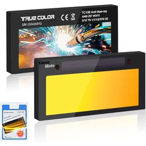 Gold Shade 10 Auto Darkening Lens, 2"x4 1/4"x 0.2" Shade 10 Lens, Cool Blue Puddle Technology, True Color Blue Lens, Sugar Scoop/Pancake Hood, Charging