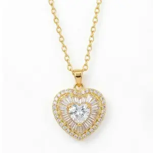Women's Long Elegant Love Heart Necklace, Iced-Out Chain & Link Costume Jewelry, Daily Fashion Accessory, Cute Gift for Girls | Spring Glow Up Necklinphalt,summerwins