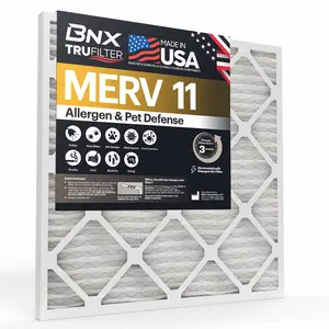 BNX TruFilter 14x14x1 Air Filter MERV 11 (2-Pack) - MADE IN USA - Allergen Defense Electrostatic Pleated Air Conditioner HVAC AC Furnace Filters for Allergies, Dust, Pet, Smoke, Allergy MPR 1200 FPR 7