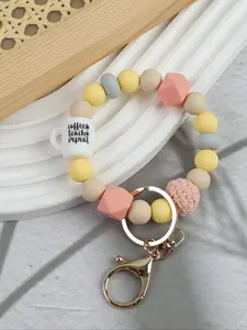 Macaron Color Beaded Wrist Keychain, Coffee Cup Charm with Geometric Beads, Unique Design Gift for Teachers, Graduation, Teacher Appreciation Day, Keychain for Bags