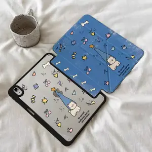 Cute puppy iPad Case with Pencil Holder, Y+3 Fold Stand, Auto Sleep/Wake, Slim Lightweight Shockproof Cover for iPad 7/8/9/10th Gen, Air 2/3/4/5/6/7, Pro 9.7/10.5/11/12.9 inch, Soft Anti-Scratch Tablet Case