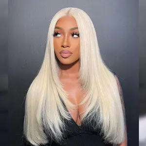 Hot Star 300% Density 613 Blonde Double Drawn 13x6 HD Transparent Lace Front Human Hair Wigs 15A Pre Plucked With Baby Hair Bone Straight Wigs