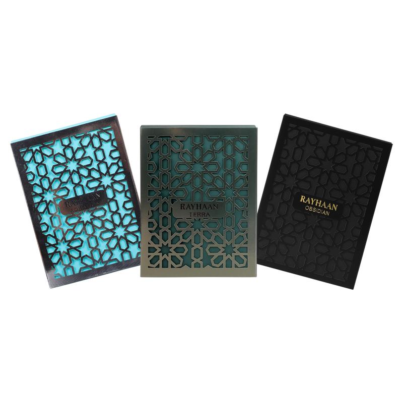 Rayhaan 3 Piece New Launch Bundle for Unisex (3.4 Ounce, Rayhaan Aquatica Eau de Parfum + 3.4 Ounce, Rayhaan Terra Eau de Parfum + 3.4 Ounce, Rayhaan Obsidian Eau de Parfum)