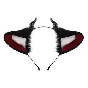 Fluffy Devil Horn Headband for Girls - Halloween Costume Accessory Plush Cosplay Hairband Masks Glossy Yarn Party Event Props Party Decoration Supplies Blackred