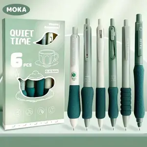 6-Pack Dopamine Soft Grip Relax New Year Gift Click Pen for Students, College Student Pen, 0.5mm Black Ballpoint Pen Set, Office Supplies