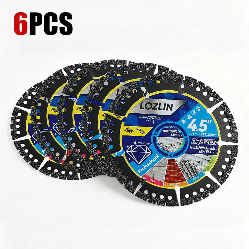 LOZLIN 3PCS/6PCS 4-1/2inch Diamond Cutting Blades Angle Grinder Special Accessories for Dry Cutting Metal, Ceramic Tile Marble Stone Plastic Saw Blades