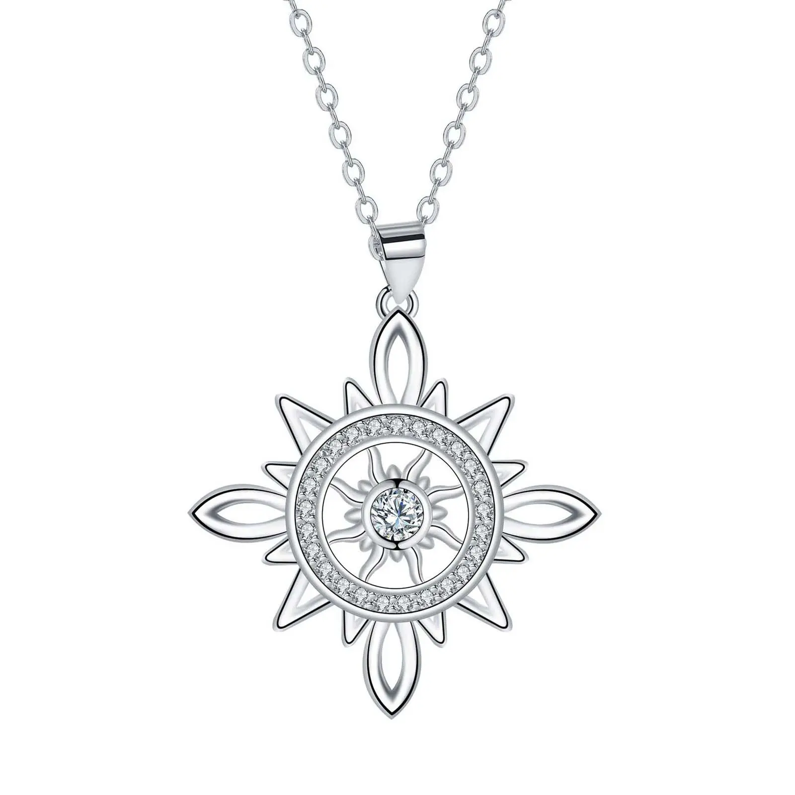 Women's Modern Sunflower Zircon Necklace, Elegant Stainless Steel O-Shape Chain with Hollow Sparkles Cubic Zirconia Pendant, Daily Versatile Auspicious Jewelry for Birthday Occasions