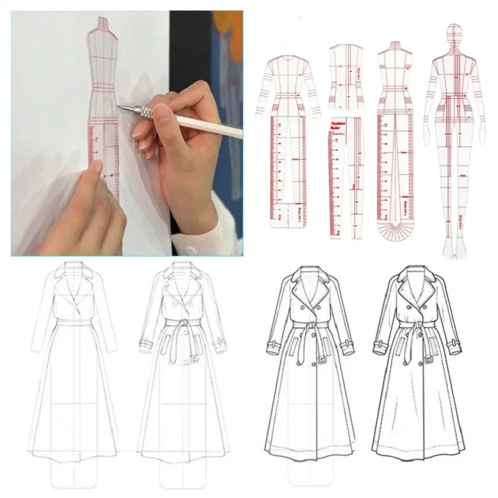 1 Set of 4 Plastic Clothing Measuring French Curve Rulers, Fashion Sketch Template Rulers, Model Illustration Rulers, Very Suitable for Painting, Craftsmanship, Sewing, Pattern Making Design, DIY Clothing, Sewing Supplies