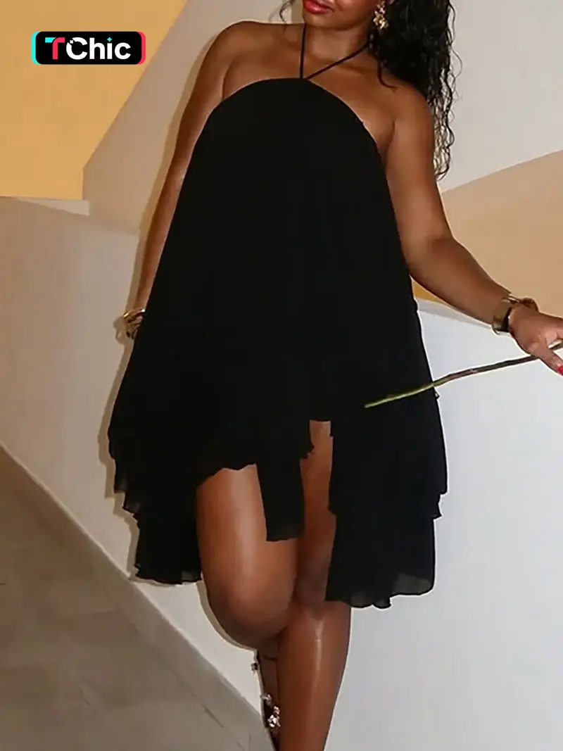 black halter dress backless - TikTok Shop