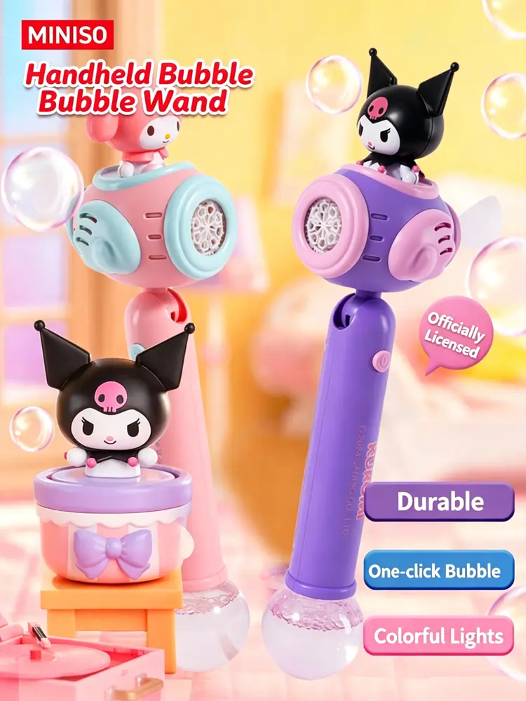 MINISO SR Family Series Bubble Wand, Lovely Kuromi and Cinnamoroll Bubble Toy. Easy to Use, Rich Bubble Output, Safe Material for Children, Perfect for Summer Outdoor Play. Fun Outdoor Toy and Nice Gift for SR Fans and Kids.