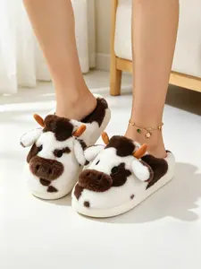 Thick Sole Cowhide Slippers, Warm Fuzzy Indoor Shoes, Non-Slip Comfortable Home Footwear, Cozy House Slippers for Daily Use, Women