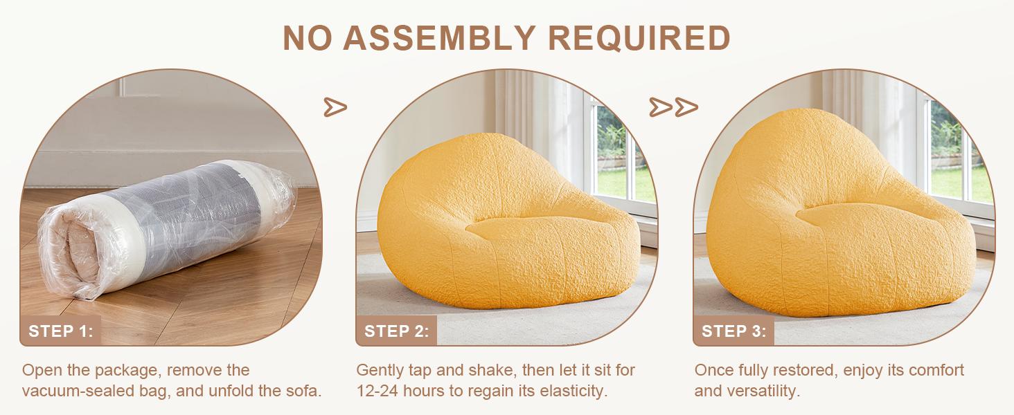 NABUMI 4FT Large Bean Bag Chair for Adults - Big Boneless Floor Chair with Foam Filling, Ergonomic Memory Foam Sofa, Oversized Bean Bag Sofa for Reading and Gaming in Bedroom, Living Room, Dorm, Yellow, Pink, White, Gray