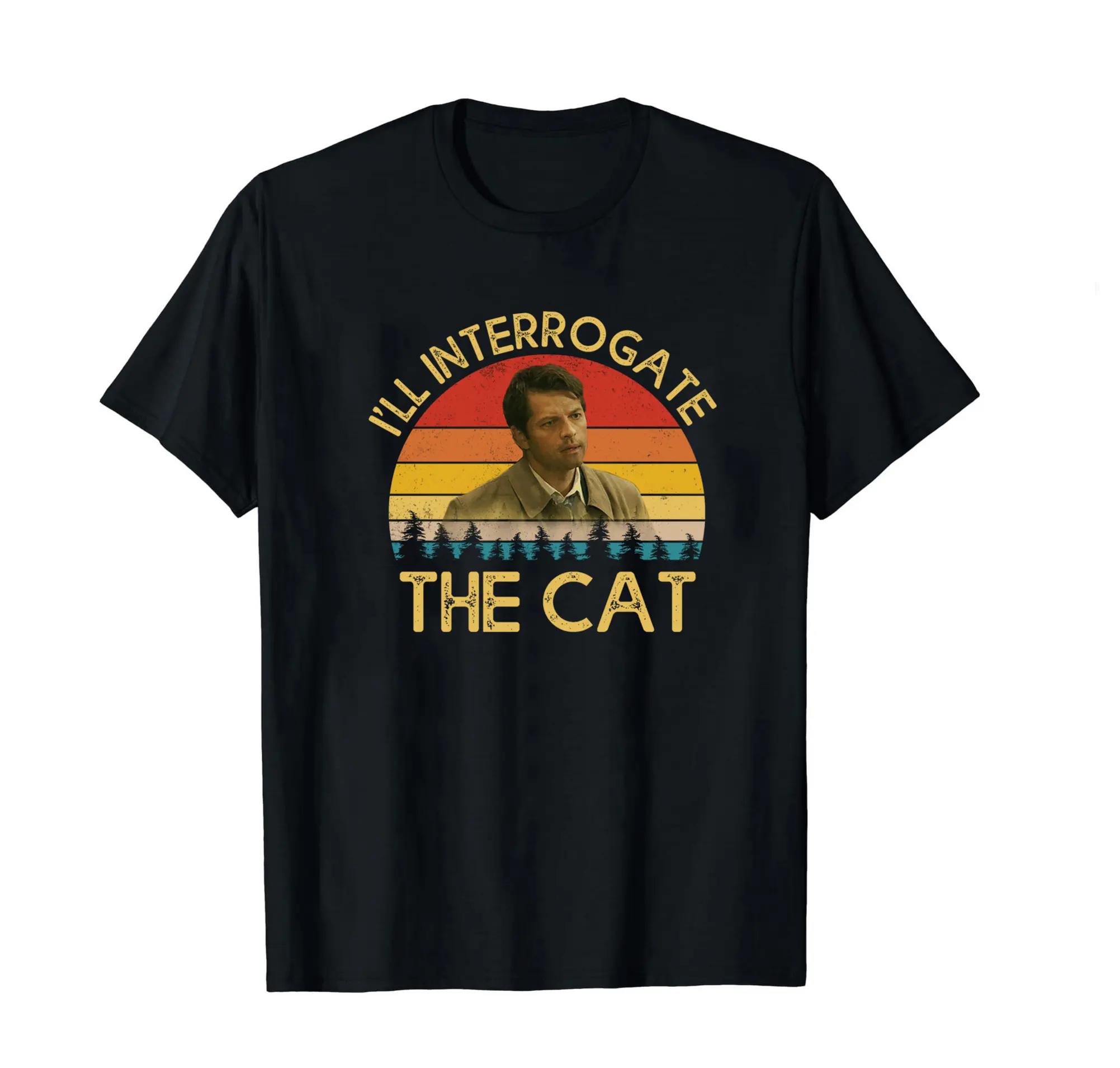 VintageTee Gildan I'll Interrogate The Cat Castiel Vintage T-shirt, Supernatural Movie Angel Castiel Quote Funny T-shirt, Gifts for Women, Men, Film Fan on Birthday Christmas