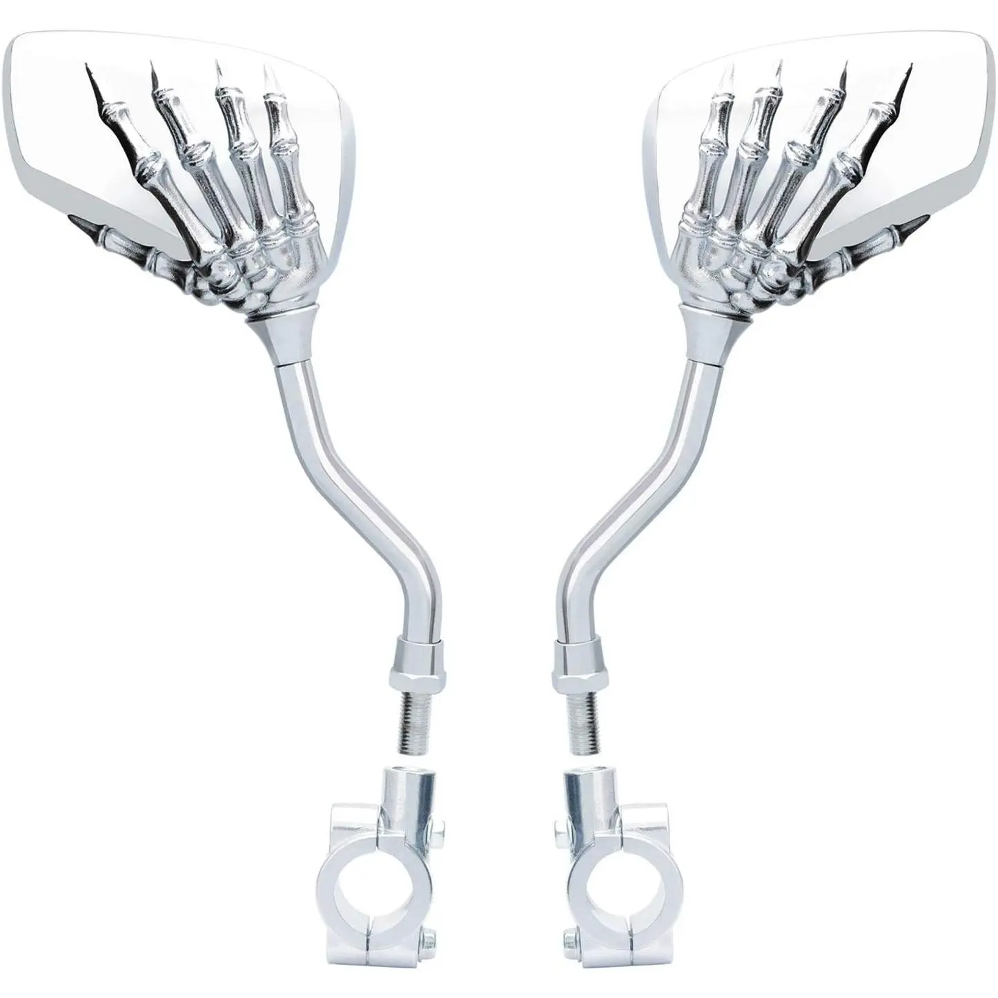 1 Pair Bicycle Mirror,Big View  Rear View Mirror Blindsight Multi Angle Adjustable  Mirror Billet Aluminum Chrome Plated Outside Skull Claw Style Also suitable for  mirror