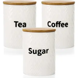3 Pack Ceramic Kitchen Canister Set, 29oz Airtight  Storage Jars with  Lids,  Coffee Sugar Container Set for Counter, Farmhouse Kitchen Decor