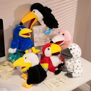 35cm Kawaii Bird Stuffed Plush Hand Puppets Toucan Parrot Owl Flamingo bald eagle Educational Toys For Family Playgame Time Doll
