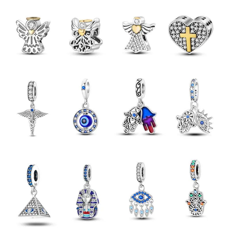 MULA Sacred Symbols Collection 925 Silver-Plated Charm Beads & Platinum-Plated Zirconia Cross Pendant Necklace, Unisex Durable DIY Jewelry Compatible with Major Brands, Religious Ceremony Gift for Pandora Bracelets, Religion, Personalized Jewelry, Elegant