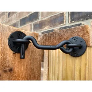 4" Privacy Hook and Eye Gate Door Latch, Easy Lock for Sliding Barn Doors, Black