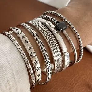 FASHION4U - 100% Solid 925 Sterling Silver Metal Bracelet for Women Vintage Handmade Simple Retro Black Stone Bracelet Birthday Gift Party
