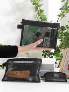 3-Piece Mesh Makeup Bag Set, Convenient Storage Bags, Cosmetic Organizer, Stationery Pouch, Lipstick Holder, Travel Washbag, Travel Essentials