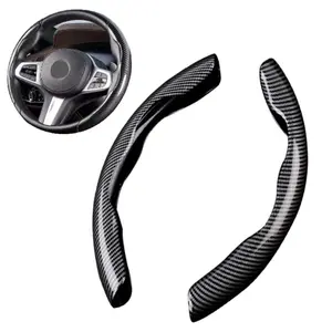 2pcs Car Steering Wheel Booster Cover Matte Carbon Fiber Pattern Non-Slip Protector, Universal Fits for 15 inch Diameter SUV Truck VAN Coupe Sedan