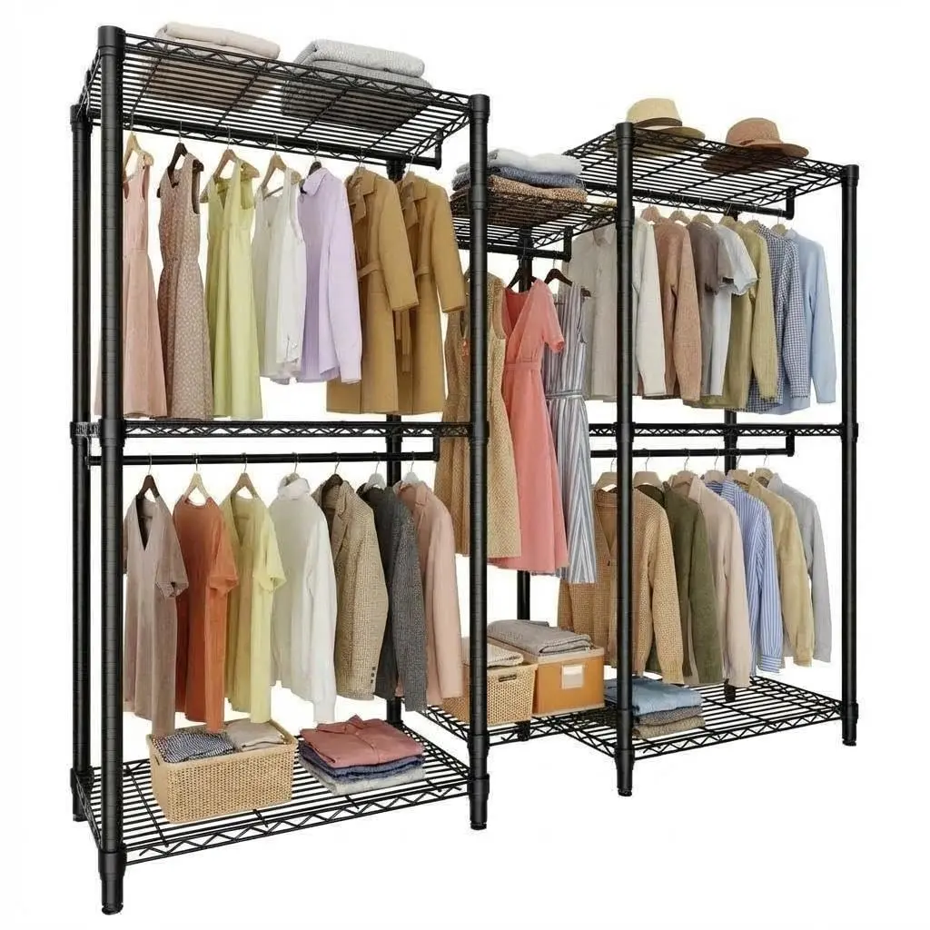 Garvee Blackproduct Steel Freestanding Clothes Rack - Hangable Heavy-Duty Garment Organizer with 5 Hanging Rods, 8 Wire Shelves, Adjustable 1874LBS Capacity, Portable Room Closet with Installation Support, 76.5"H x 73.6"L x 17.4"W