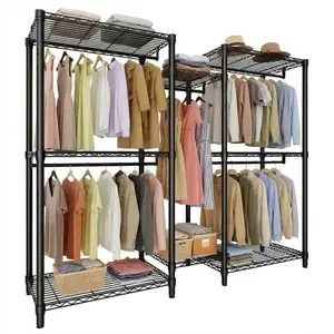 Garvee Clothes Rack for Hanging Clothes, Freestanding Garment Rack Adjustable Heavy Duty 1874LBS Capacity with 5 Hanging Rods and 8 Wire Shelves, Portable Closet Wardrobe Organizer, 76.5"H x 73.6"L x 17.4"W