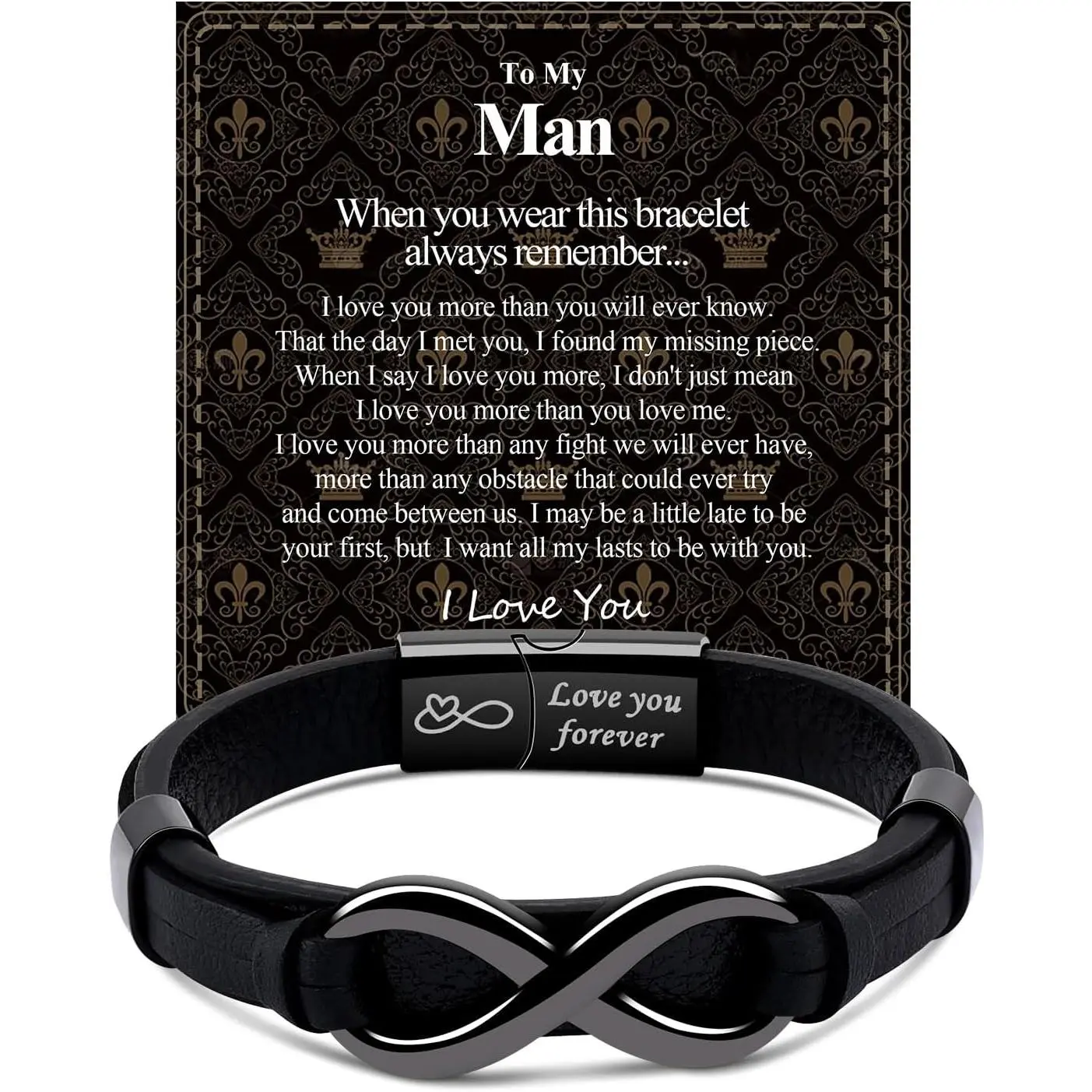 Graduation Gift  Mens Infinity Knot Bracelet, Christmas Gift for Him To My Man/Son/Dad Leather Bracelet I Love You Mens Bracelet Mens Birthday Gift Boyfriend Husband Couple