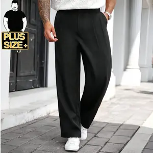 [Plus Size]  Men's Pleated Dress Pants – Black Formal Trousers with Wide Leg Fit, Comfortable Business Casual Pants for Big & Tall Men, 2XL-6XL