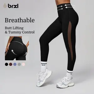 BRXL Compression Leggings with Breathable Mesh Panels for Women Tummy Control Leggings High Waist Workout Athletic Yoga Pants-1