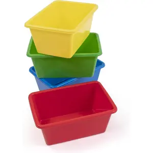 Humble Crew Toy Storage Bins for Set of 4 Primary Colors Small Sturdy Colorful Plastic Storage Bins for Classroom Playroom Nursery and More Premium Toddlers Toy Organizer Bins