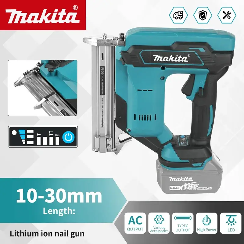 Makita Rechargeable Wireless Cordless Nail Gun - 10-30mm Nails, 100pcs Capacity, 22900mAh Battery, Less Than 2.5m/s² Vibration, High-Speed Low-Noise for Woodworking, Roofing, Shelving
