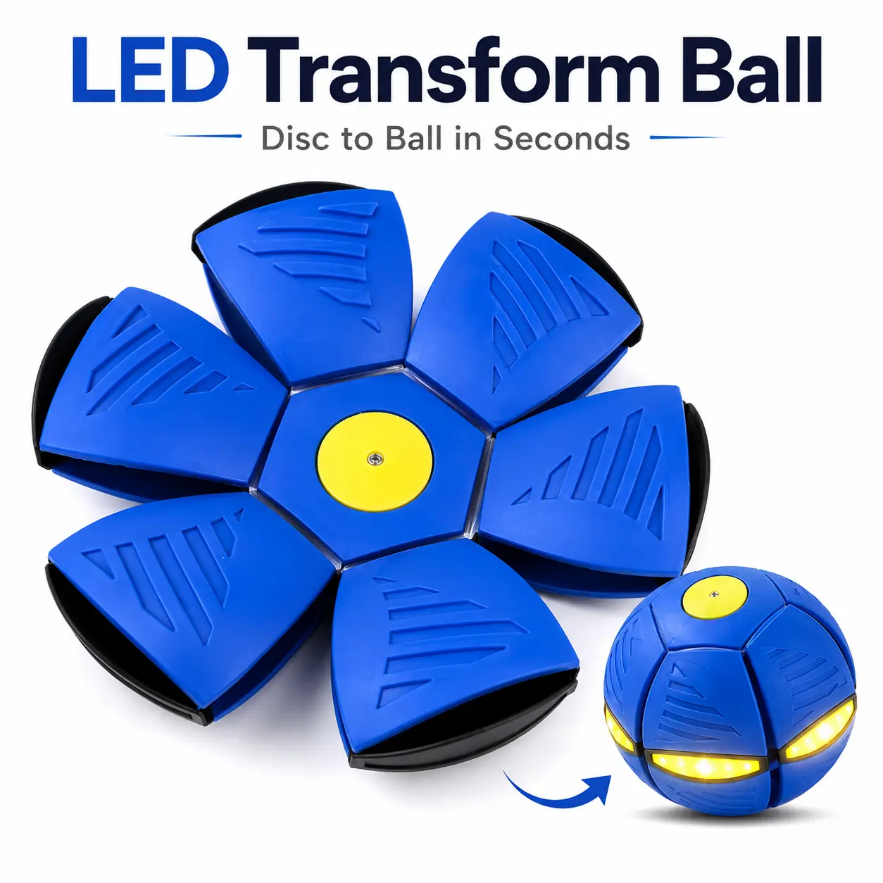 LED Transforming Ball Toy for Kids, 2-in-1 Light Up Flying Disc Ball, Pop Up Stomp Ball Outdoor Toss Game, Active Play Birthday Gift for Ages 3+