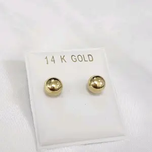Aretes de Bolita 6mm de Oro real de 14k  lisa para mujeres, niñas, bebes,