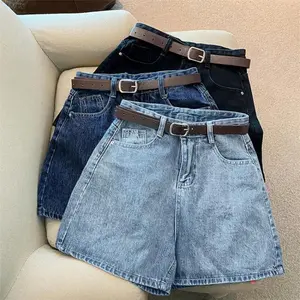 Women's Denim Shorts Summer New Trendy Ins Style High Waist Simple Slimming Loose Wide Leg Versatile A-line Pants Casual Clothes Spring Womenswear Plain Above the Knee Fitted Elegant Streetwear Bottoms Chic