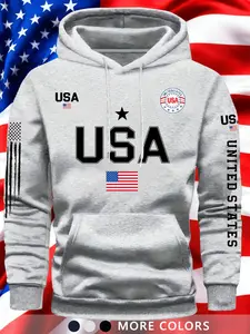 Unisex American Flag Print Hoodie, Fall Winter Fleece Sweatshirt, Casual Knit Pullover, Fashion Sporty Style, Y2K, Country Song Sweatshirt