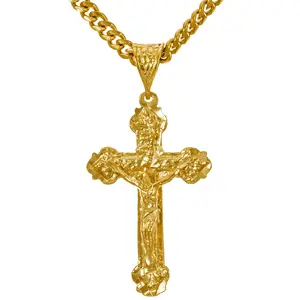 LIFETIME JEWELRY Crucifix Cross Necklaces for Women & Men 24k Real Gold Plated (Fleur-de-lis Crucifix)