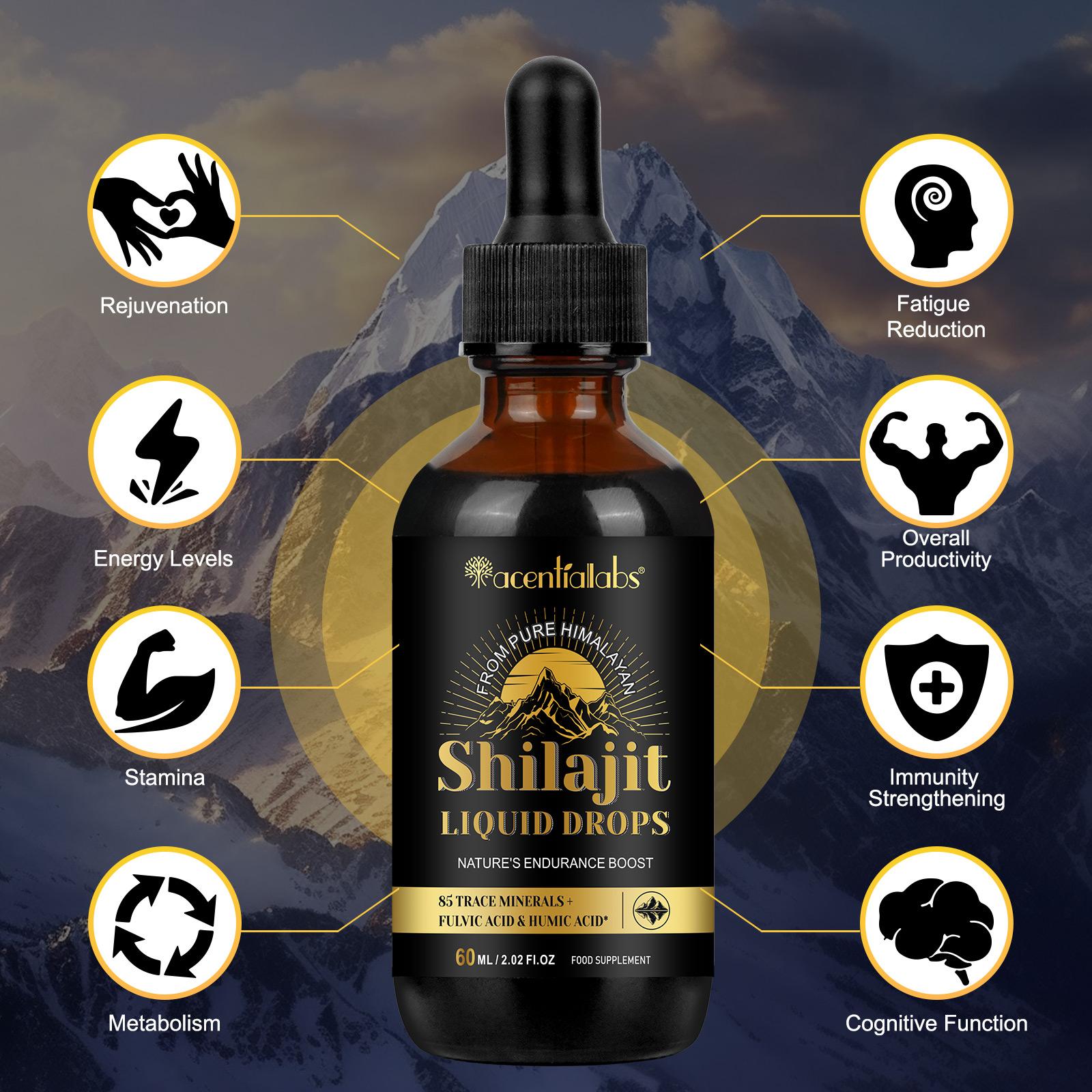 【live】Acentiallabs Shilajit Resin Organic Liquid Supplement, Shilajit Himalayan Organic, Contain 85 Trace Minerals 60ml