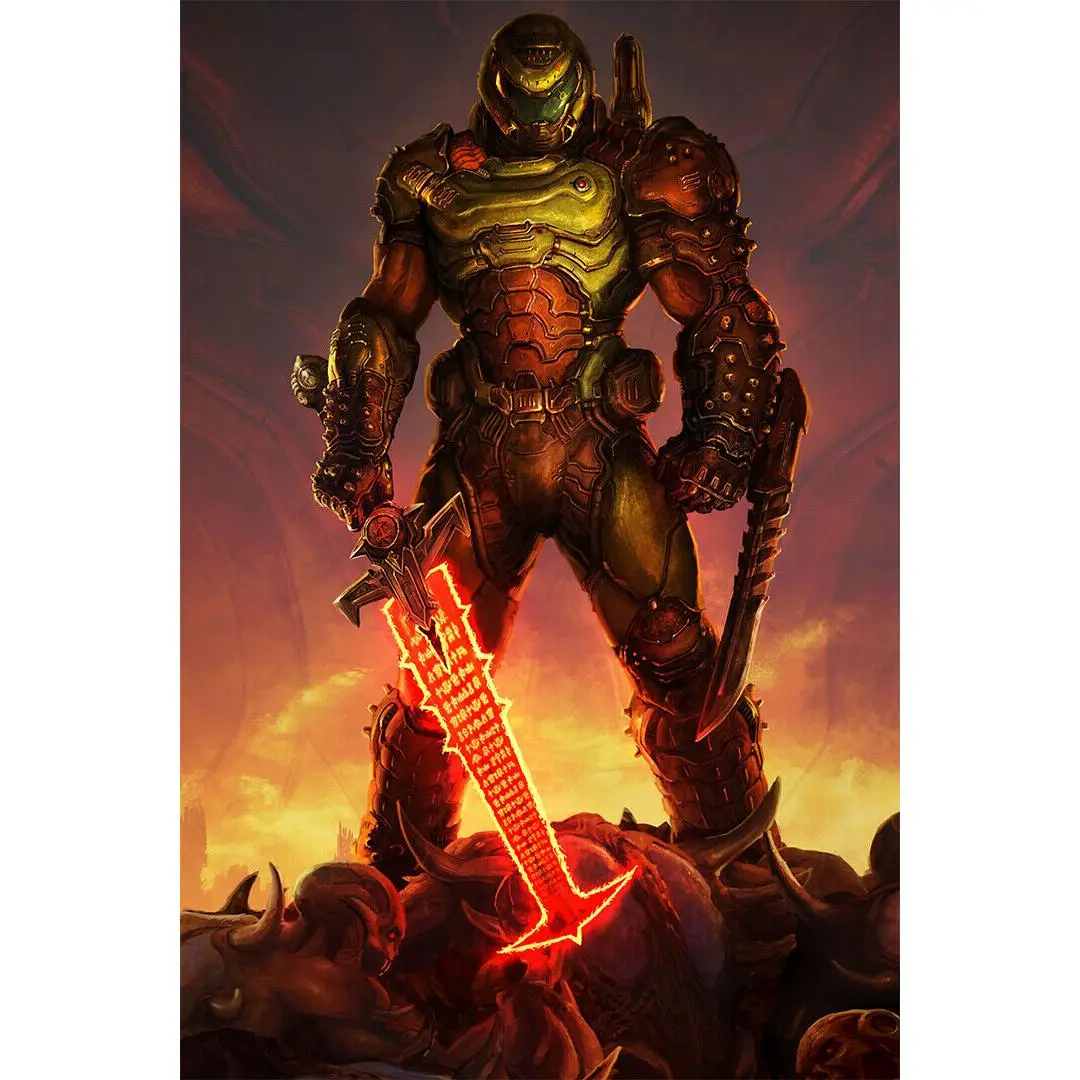 Dopamine Decor Manga Canvas Poster-Doom Eternal Video Game Doomguy Hill Decor Wall Art Print - POSTER 20x30 Colorful Gifts Room Decoration Ornaments Artistic Photo