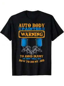 Men's Vintage Auto Body Painter Warning T-Shirt - 100% Cotton S-3XL Sizes, Humorous Automotive Design with Auto Paint Sprayer Graphics & Slogans, Casual Workwear for Car Paint Technicians, Enthus