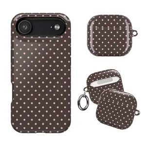 Sorry Busy Tough Phone Case & Airpods Case | Brown Polka Dot Phone Cove | Cover for IPhone 17 16 15 14 13 12 SE Max Pro Samsung galaxy 21 22 23 24 25 & Airpods 1 2 3 4, Soft Protective Case Set