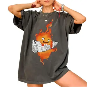 Anime Cute Calcifer Shirt, Sweatshirt, Hoodie, Ponyo Studio Ghibli Characters, Gift for Anime Lovers, Kids Youth Toddler Y2K Studio Ghibli Gift Shirt, Y2K Shirt Tee Oversized Streetwear Retro Shirt Y2K Halloween Outfit for Men Gift for Birthday  Holiday