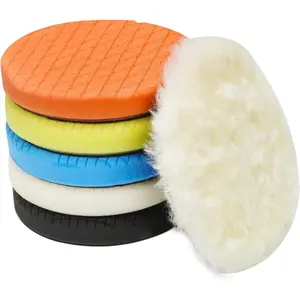 Autolock 5" Buffing Polishing Pads, 6Pcs 5.6inch 140mm Face for 5 Inch Backing Plate Compound Buffing Sponge and Woolen Pads Cutting Polishing Pad Kit for Car Buffer Polisher, Polishing and Waxing