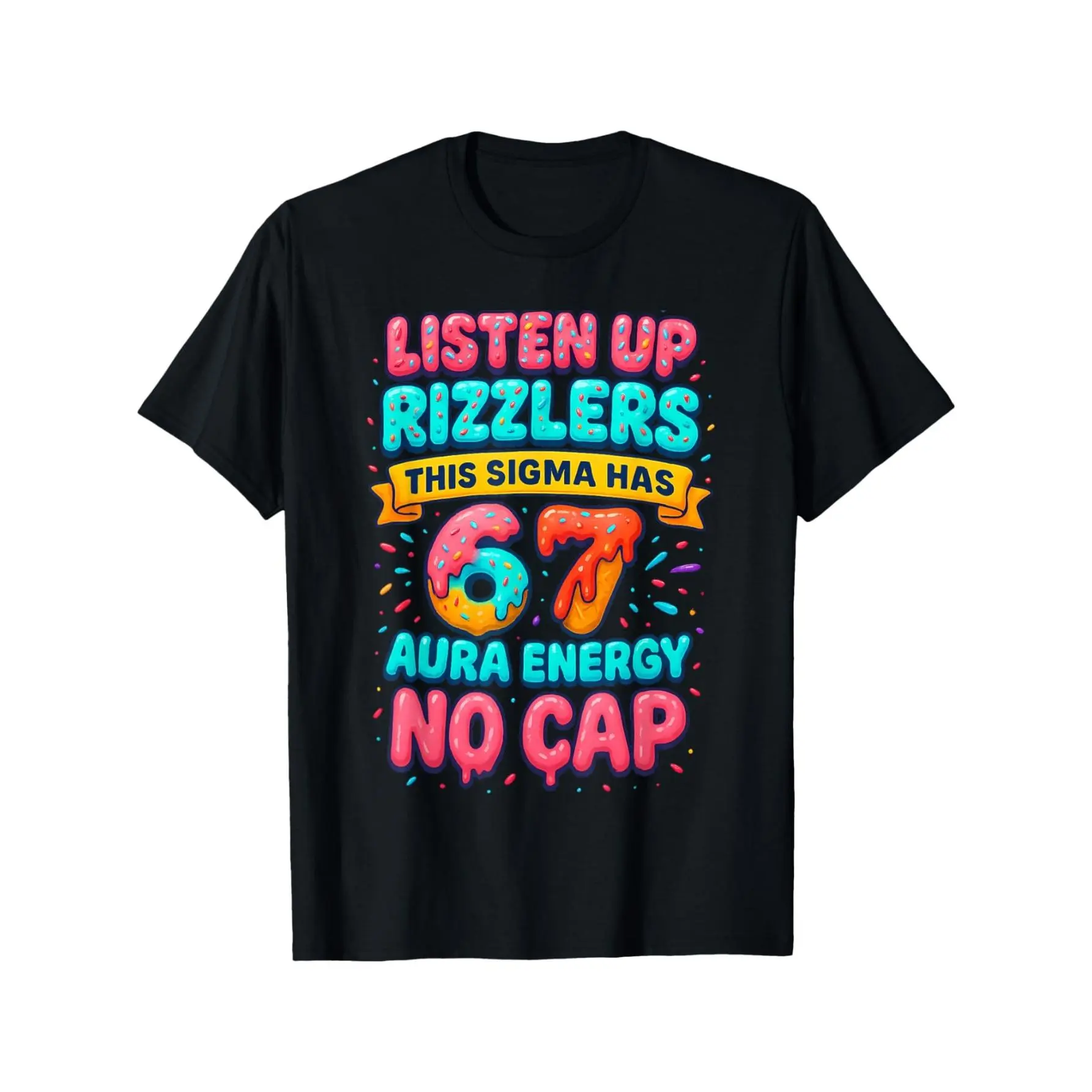 Men's Oversized 6/7/67 Meme Graphic Tee - Menswear Short-Sleeve Top, Listen Up Rizzlers 6 & 7 Aura Energy Print, No Cap Casual Loose Round Neck Streetwear, White with Black Number Year-Round Wear