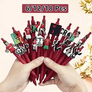6/12/18pcs Red series soccer pens, CR7-shaped ballpoint pens for soccer fans, soccer-themed gift pens, student party gifts, gifts for soccer enthusiasts, Football Gifts