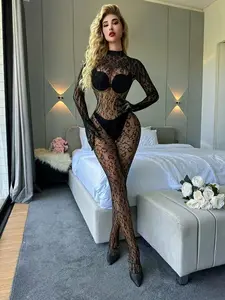 Sexy Mesh Top with Long Sleeves, Fitted Plain Design, Chic, Elegance, All-Season Fashion, Bodysuits, No Ca Prop 65, Non-Reversible, Ideal for Layering