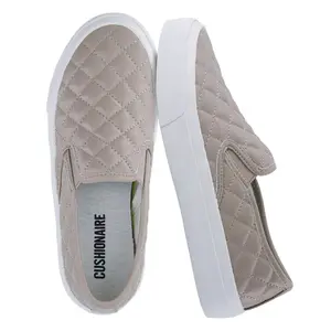 CUSHIONAIRE Faze Women’s Quilted Slip-On Sneaker – Faux Leather Casual Shoe with Memory Foam Insole & Rubber Outsole - Natural 10