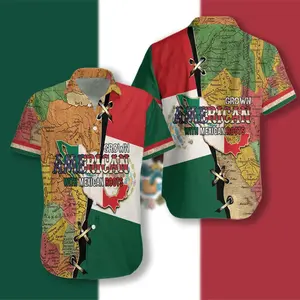American Grown With Mexican Roots Hawaiian Shirt, Short Sleeve Casual Button Down Shirts Summer Beach Shirt, Tropical Floral Shirt