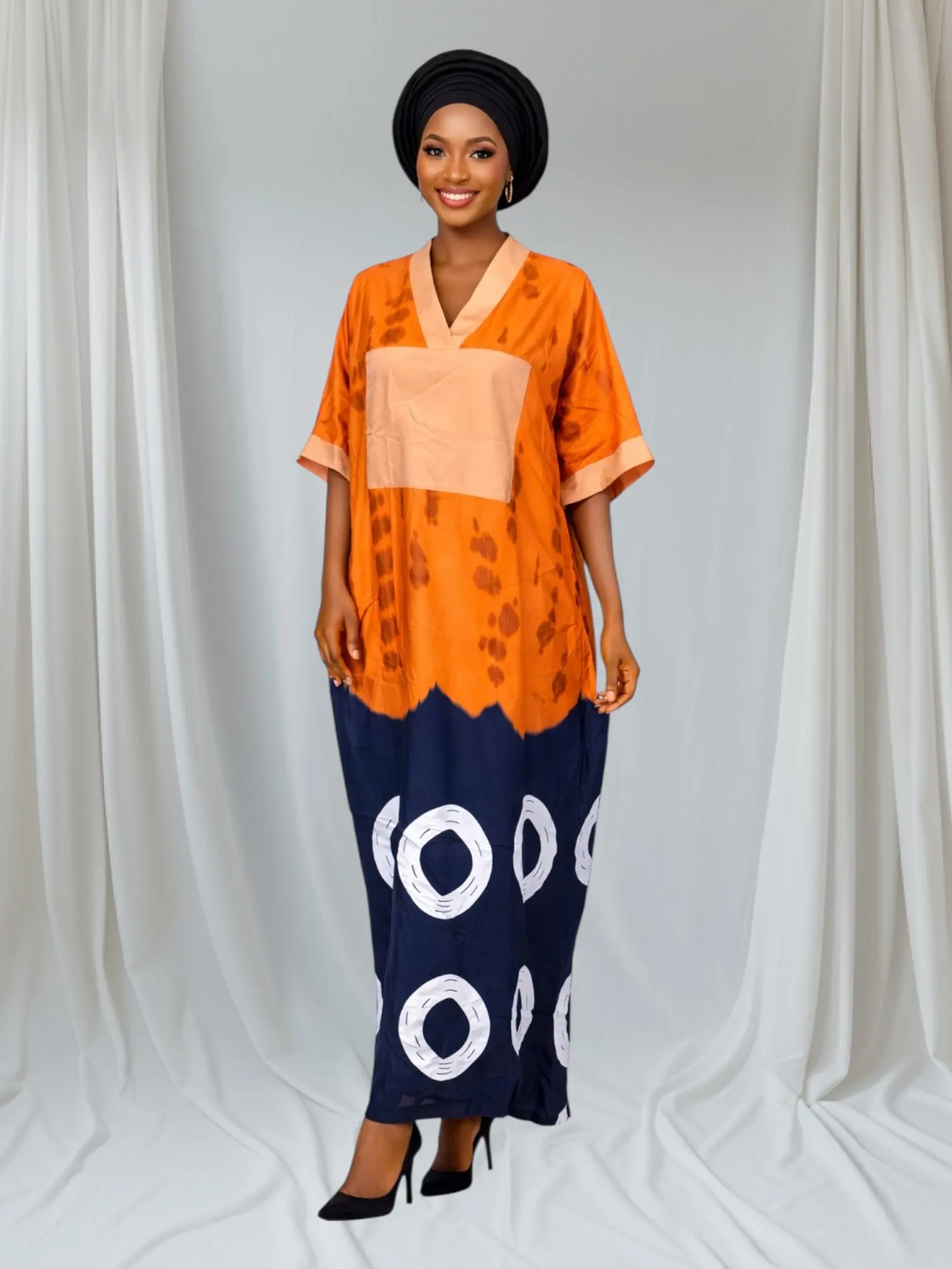 Crescenza Adire Print African Kaftan Maxi Dress 12010